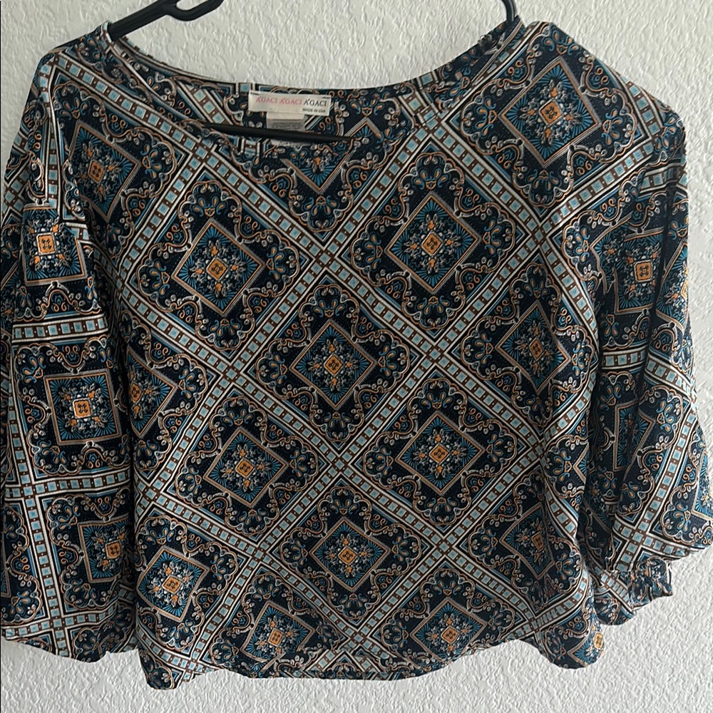 a'gaci Black and Orange Geometric Blouse